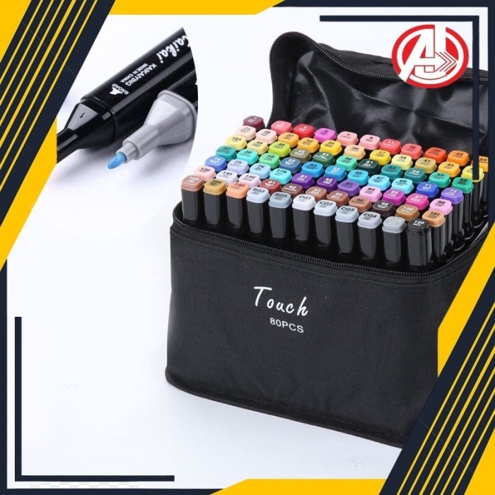 

Touch Spidol Dual Side Fine Art Brush Pen Art Marker Set 80Color Black JUAL