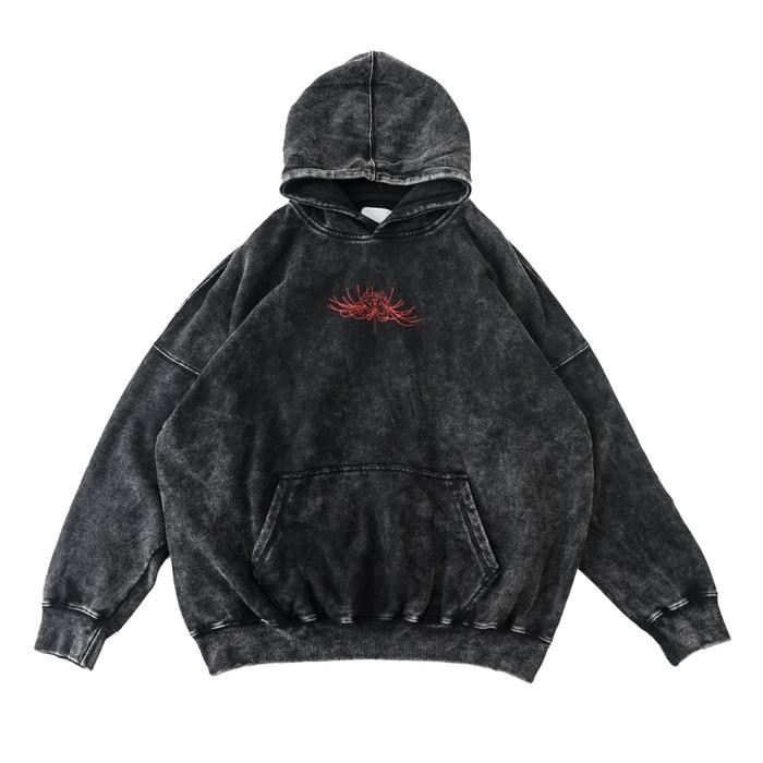 HIERARCHY STUDIOS - WASHED BLACK WIDE SPIDER LILY OVERSIZED HOODIE