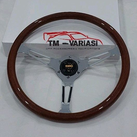 Stir Racing MOMO Haritage Chrome Kayu Wood Glossy Import 15 Inchi