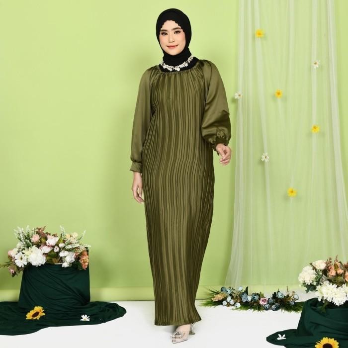 Dress Plisket Gamis Wanita Muslim Lengan Panjang Kekinian - Sahira Import Premium