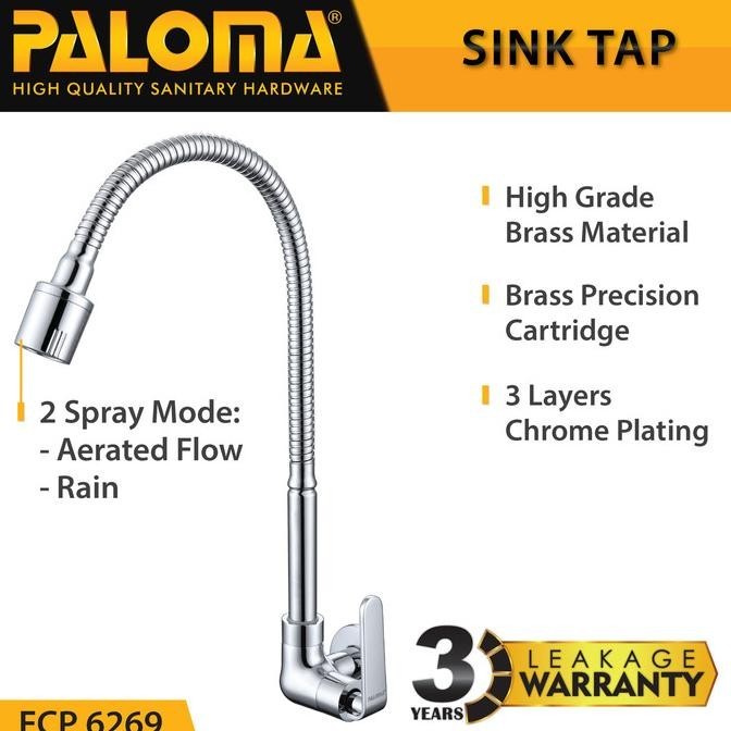 New Paloma Fcp6269 Kran Dingin Dinding Dapur Flexible  Wall Sink