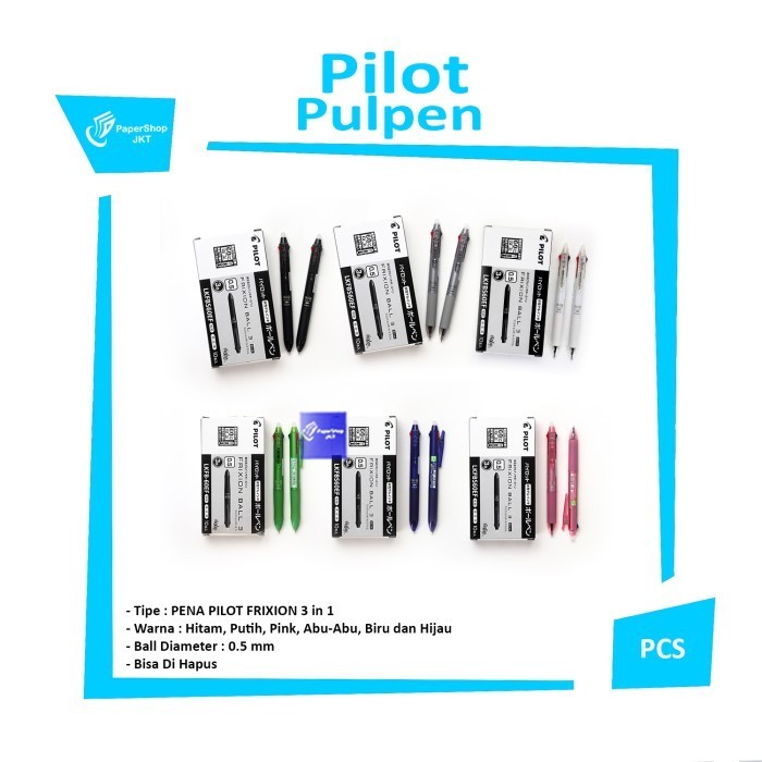 

Ready PENA PILOT FRIXION 3 in 1 0.5mm Warna warni Bisa Di Hapus [ 1 Pcs ]