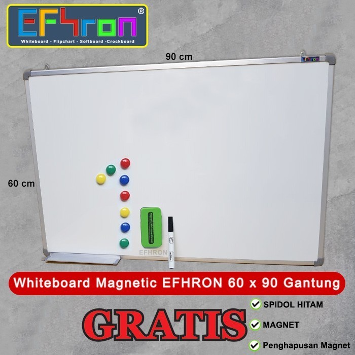 

Ready Whiteboard Magnetic EFHRON 60 x 90 cm Gantung Spdl HTM, Magnet, HPSN