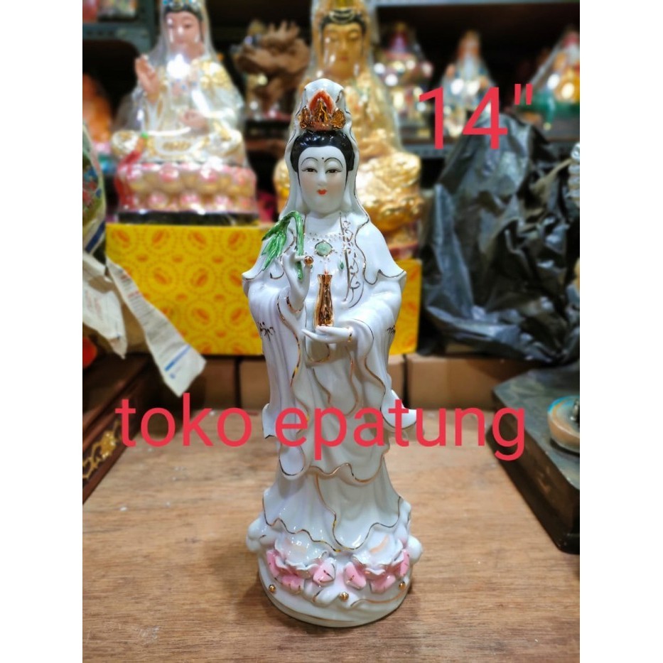 Patung Dewi Kwan Im / Kwan In / Guan Yin Berdiri - 14 Inch - Keramik