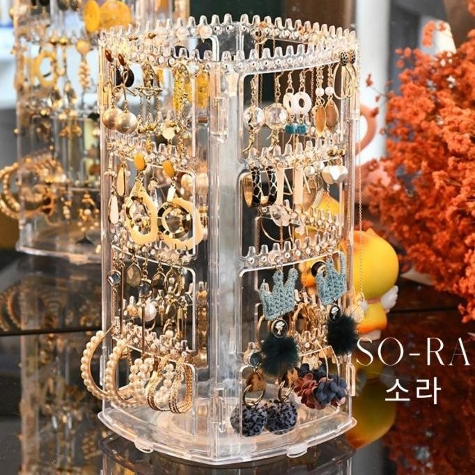 Sora Tempat Penyimpanan Anting Rak Organizer Import Akrilik Putar 360  Kualitas Premium