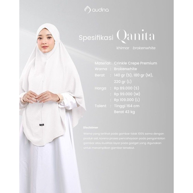 Qonita Khimar Putih Tulang Ori Audina Jilbab Tali Jilbab Umroh Haji No New