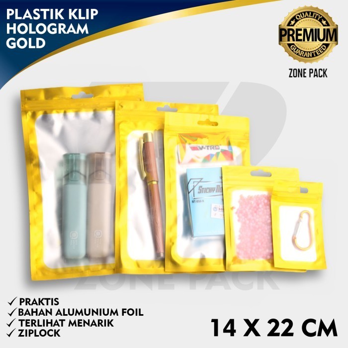 ] Plastik Klip Hologram Flat Gold 14x22 CM Plastik Klip Aksesoris ZP