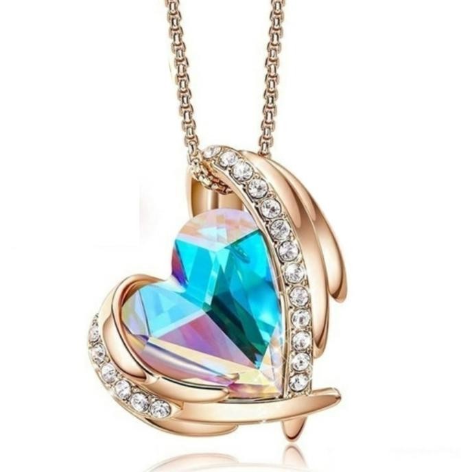 Kalung Hati Biru Diamond Liontin Necklace Gold Blue Emas Fashion