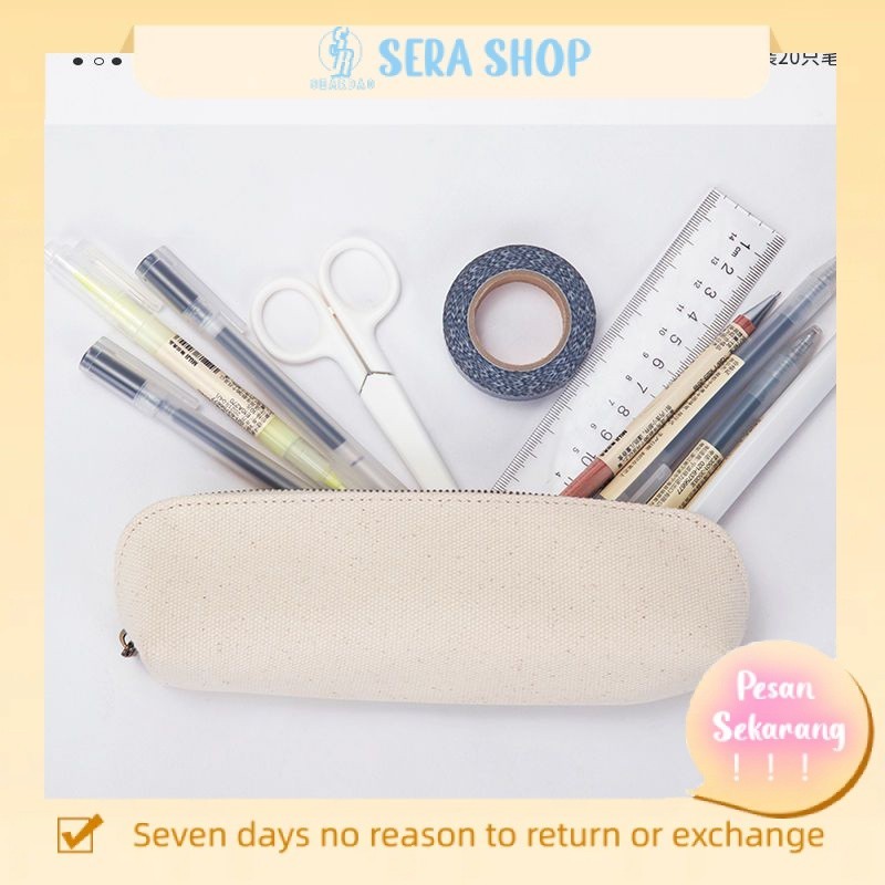 

✱∈♚Sera Korea tas pensil kanvas segitiga sederhana untuk pria dan wanita tas pensil tekstur siswa berkapasitas besar kotak pensil tekstur sederhana