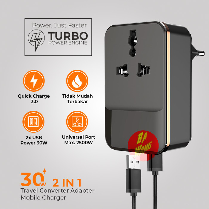 Universal Travel Adapter Fast Charger Charging Dual 2 Usb Qc 3.0 18W