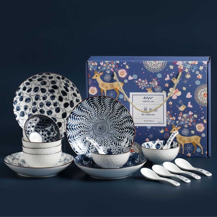 Set Piring Mangkok Makan Keramik Jepang Gift Set 16 Pcs Hampers Cantik
