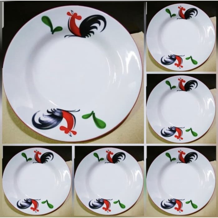1 Set Isi 6Pcs Piring Ayam Jago/Piring Keramik/Piring Makan / Piring
