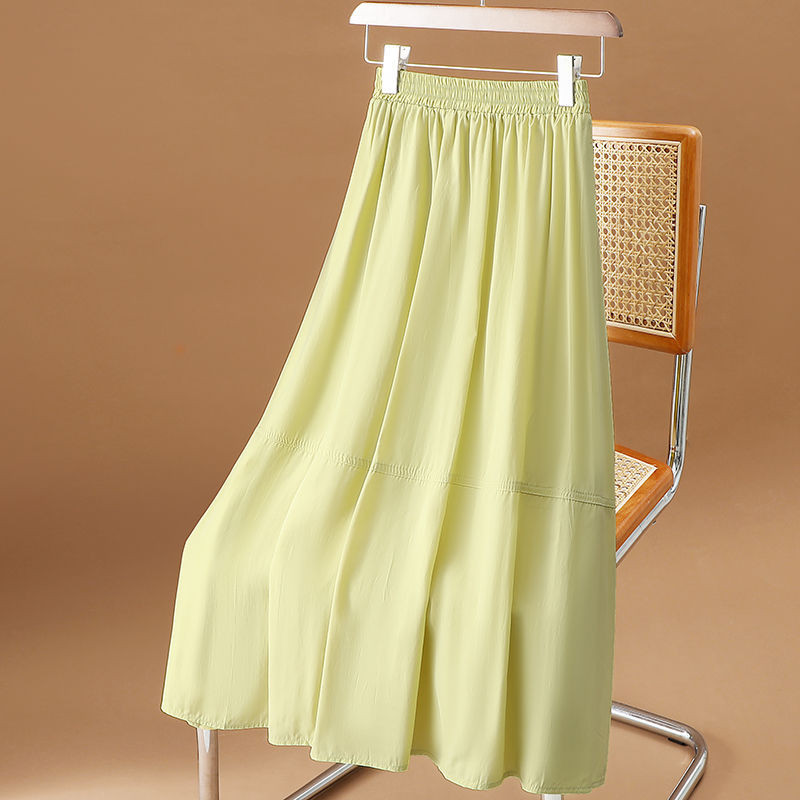 Tencel Rok Katun Sederhana Wanita Pinggang Elastis Rok Payung A-line Panjang Setengah