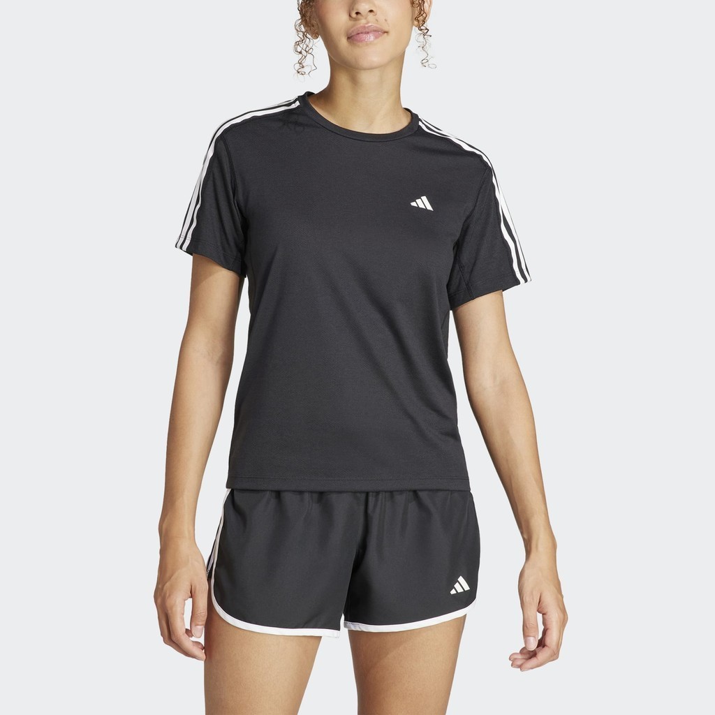 ADIDAS RUNNING Own the Run 3-Stripes T-Shirt Wanita Hitam IQ3875