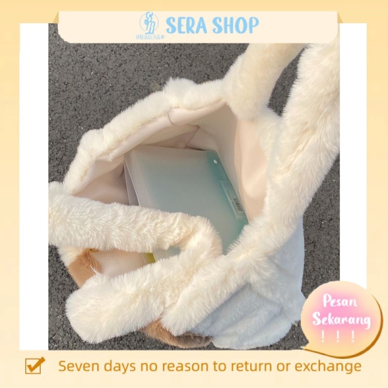 

☈✱Sera musim gugur dan musim dingin tas mewah lucu 2022 baru berkapasitas besar tas jinjing bahu berbulu lembut gadis genggam tas berbulu