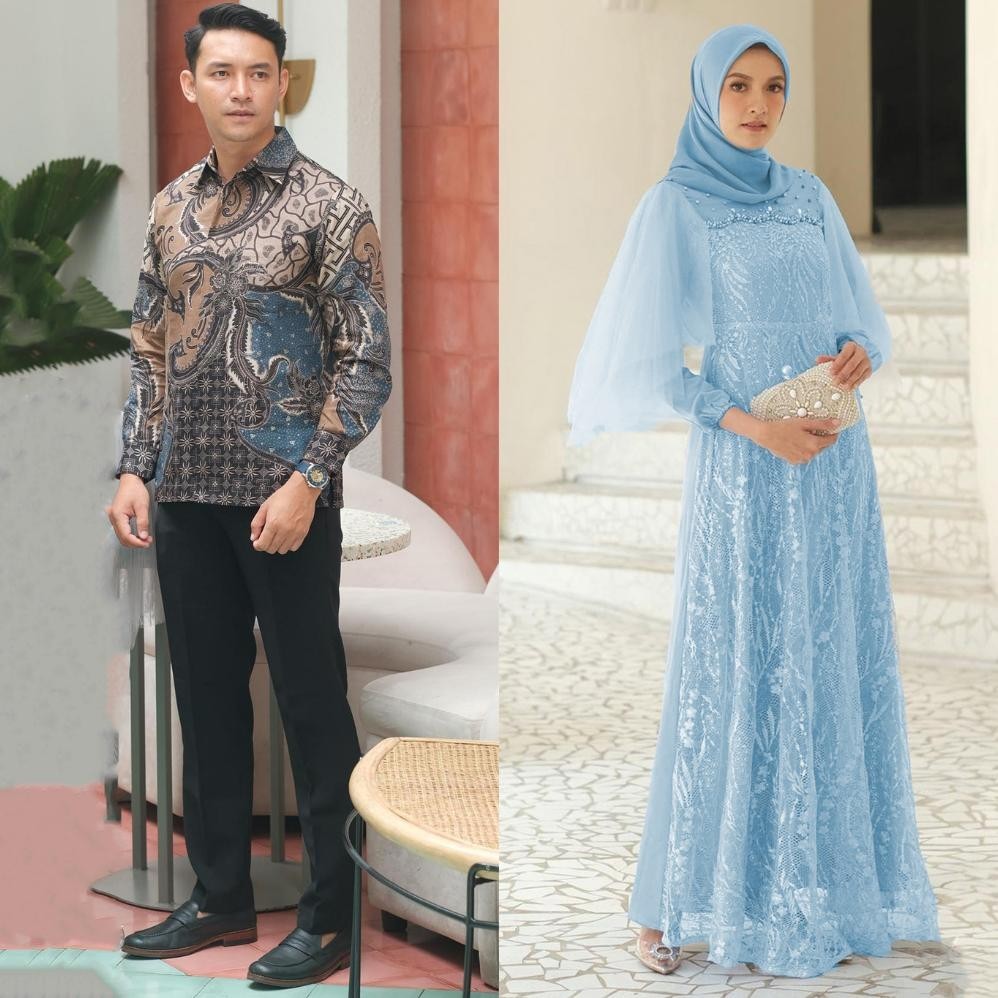 Cod Couple Gamis Lebaran - Sarimbit Batik Couple Gamis Radika - Baju Couple Kondangan Kekinian - Dre