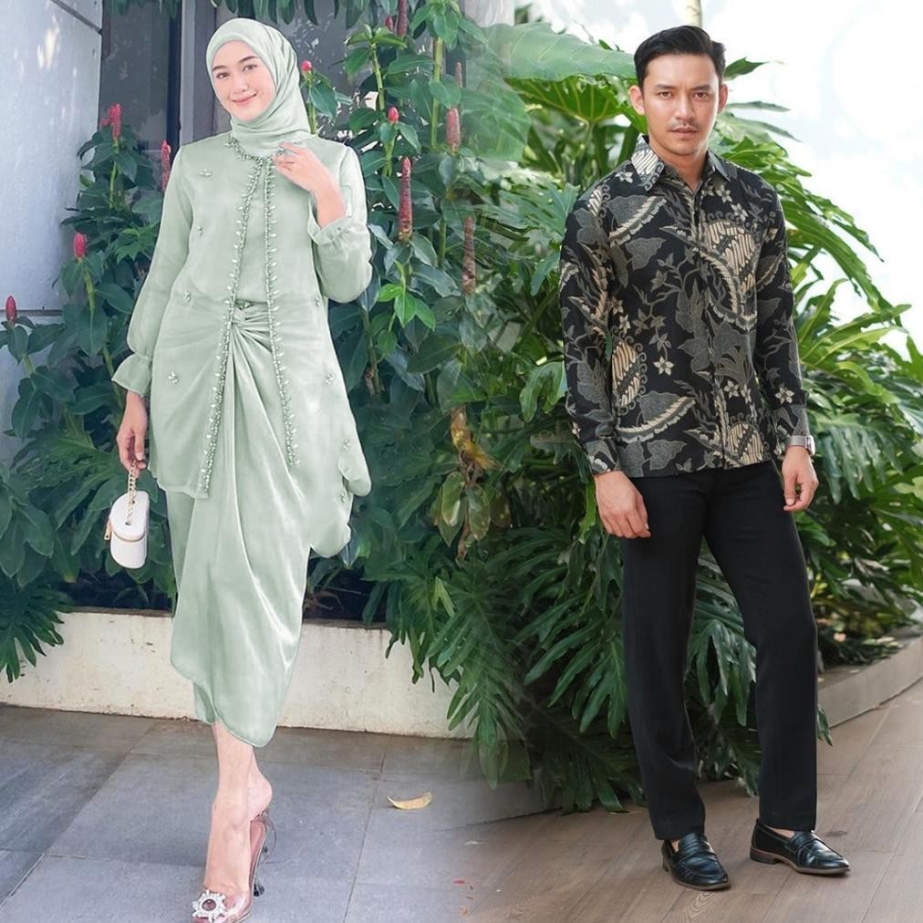 Batik Couple Termurah - Kebaya Couple Premium Rhasmi Bahan Dress Organza Batik Couple Setelan Kondan