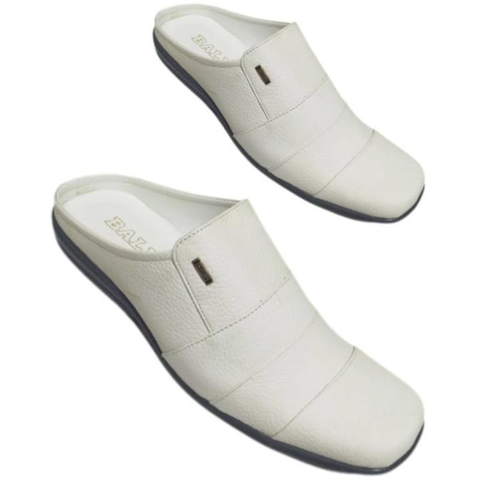 sandal Bustong pria kulit asli sepatu sandal pria sandal selop putih