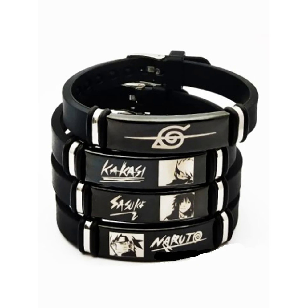 Gelang Silikon Naruto, Gelang Silika Gel Logam Kartun Uchiha Itachi Kakashi Anime, Hadiah Mainan Ana