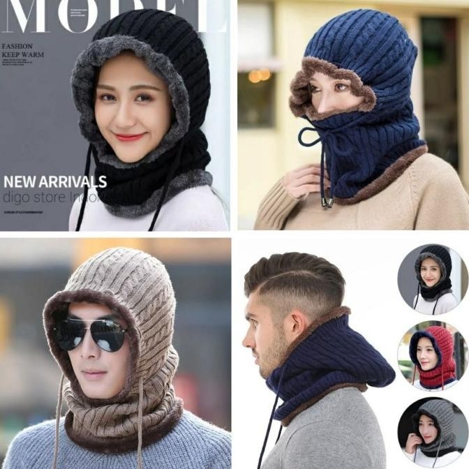 Topi Scarf Kepala Rajut Thermal Bulu / Topi Gunung / Topi Musim Dingin