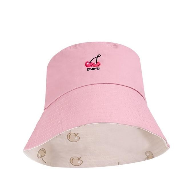 Kkv Dylee&amp;Lylee Topi Bucket Pink Cherry Bergaya Dengan Sentuhan Korea