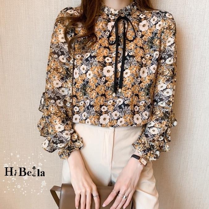 Missy Sifon Blouse - Atasan Sifon Premium Floral Kerja Casual Vintage