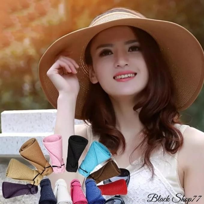 Topi Pantai Wanita Topi Lebar Lipat Praktis - Cream