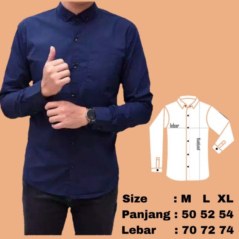 Kemeja pria polos lengan panjang slim fit, baju hem polos pria lengan panjang, atasan pria lengan pa