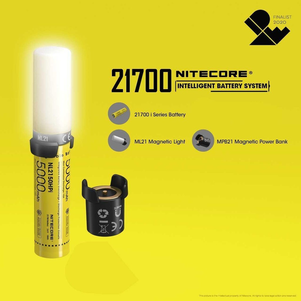 NITECORE 21700 Baterai Li-ion 5000mAh with Magnetic Light Power Bank - 21700I