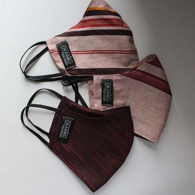 Okainku Masker Kain Pink Maroon Lurik Limited