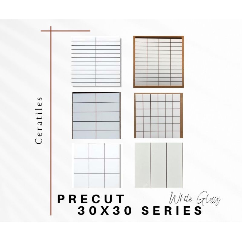Ellagress Mosaik keramik Lantai Precut Nat Palsu ukuran 30x30 Putih Glossy (harga perlembar)
