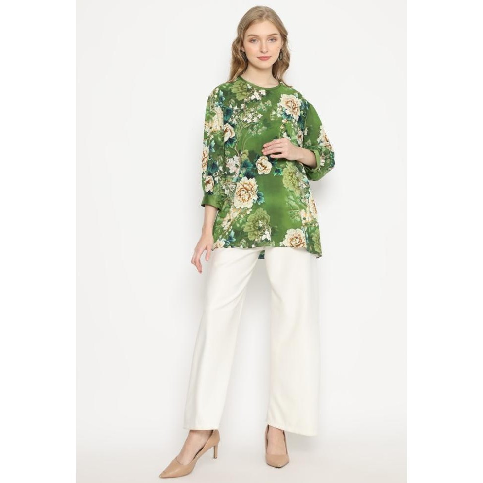 Blus Sifon Motif Bunga Rose Hijau By Brillliant Girl