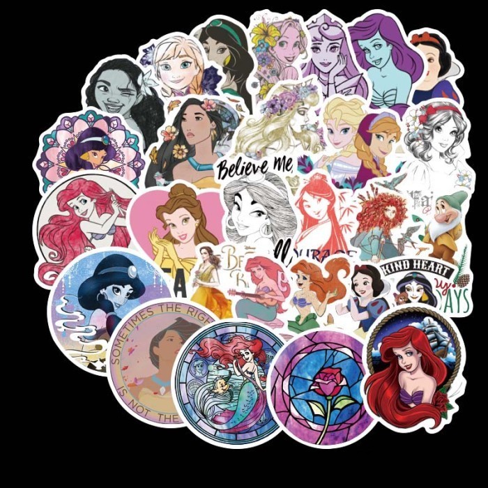 

100 Pcs Sticker Princess Jasmine Ariel Brave Snowwhite Stiker Anti Air