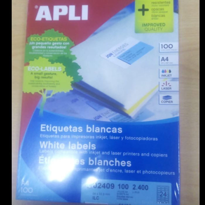 

Apli Labels White Paper 64x33,9mm Reff 02409