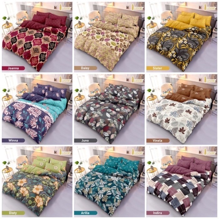 Bedcover Illusions 180x200 + Sprei Rumbai - Bedcover Murah Makassar