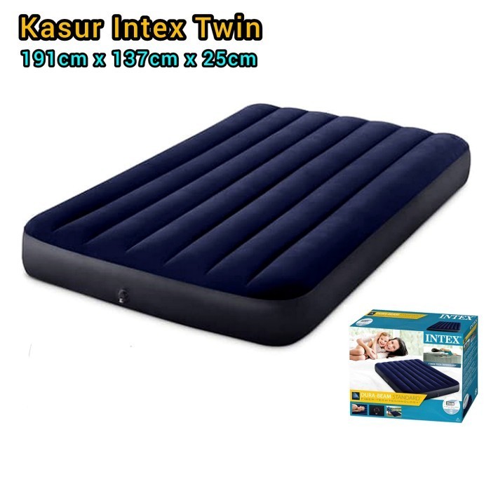 Kasur Angin Intex Dura Beam Twin Air Bed -Kasur Intex 64758 Blue Pompa