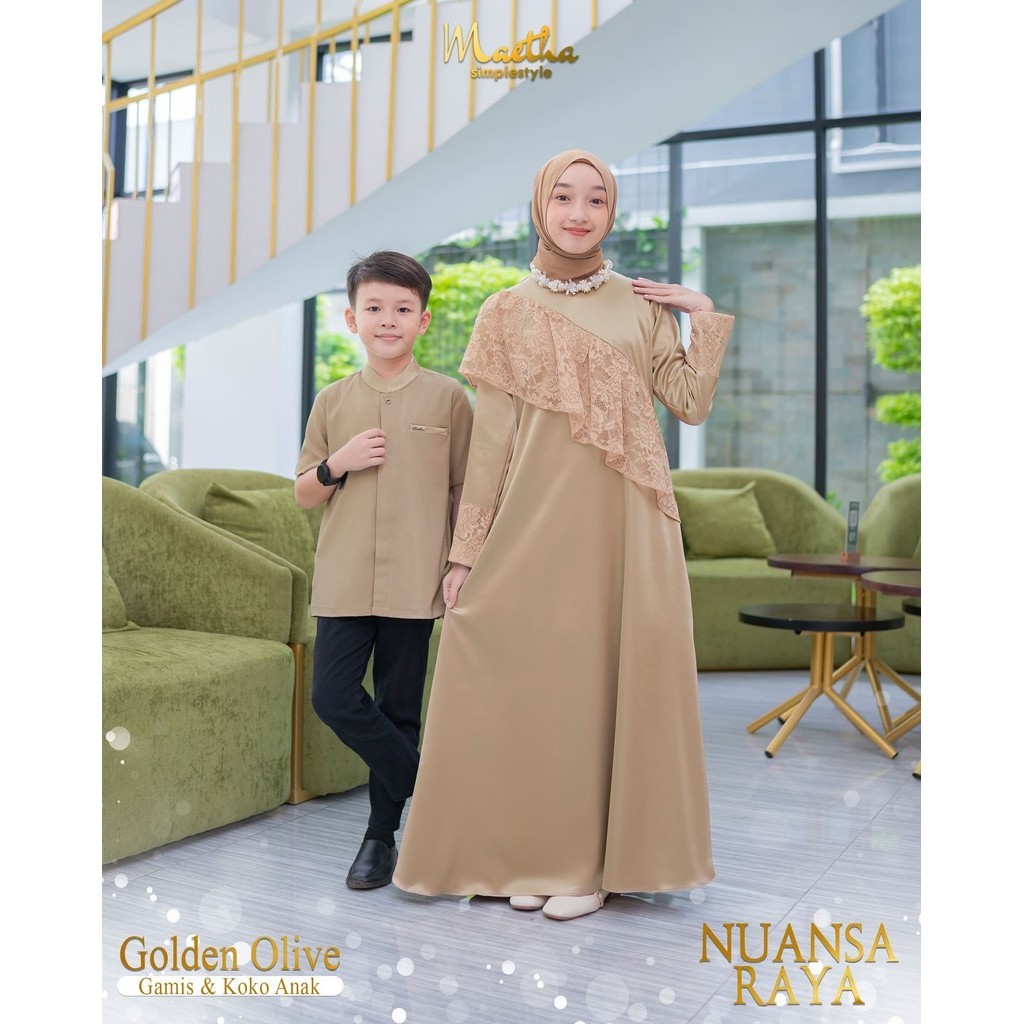 Maetha - Sarimbit Keluarga Lebaran / Gamis Koko Couple / Nuansa Raya Series Golden Olive-4