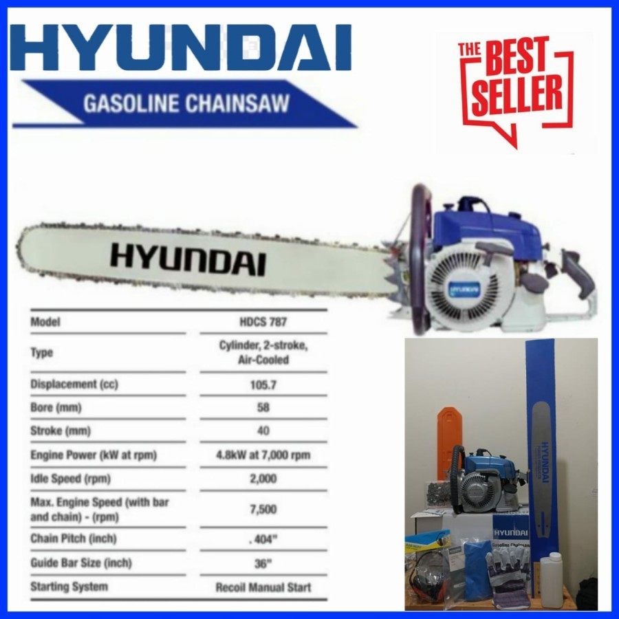 Chainsaw Hyundai HDCS 787 Mesin Potong Kayu Gergaji Kayu 36 Inchi