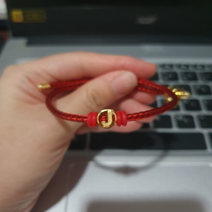 GELANG TALI INISIAL HURUF J PANDORA ELEGANT EMAS ASLI