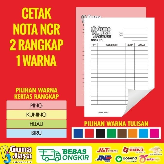 

NEW TERBARU CETAK NOTA CETAK BON TANPA KARBON/CARBONLESS 1 RANGKAP PACKING BAGUS