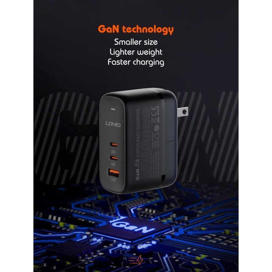 LDNIO Q366 ADAPTOR KEPALA CHARGER TRAVEL 65W GAN SUPER FAST CHARGER