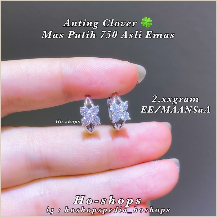 ANTING CANTIK CLOVER MAS PUTIH KADAR 750 ASLI EMAS
