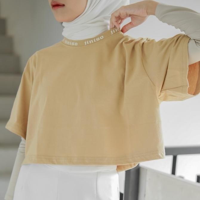 Jiniso Kaos Crop Top Oversize Jnso Round Neck T-Shirt