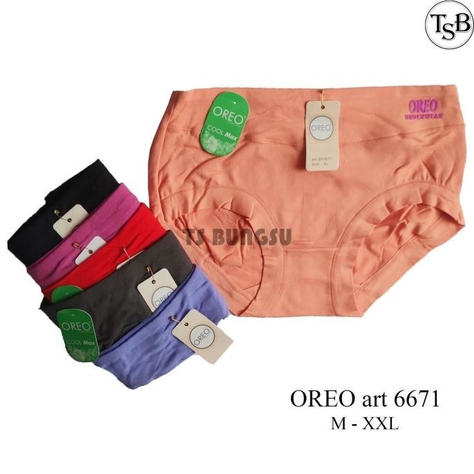 Kekinian Celana Dalam Oreo Art 6671 CD Wanita Polos Warna Warni L XXL - M 3 Pcs ,.
