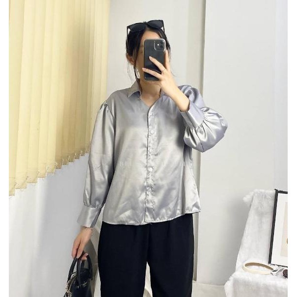 Pevita Blouse / Puffy Top Satin Crop Casual 0429