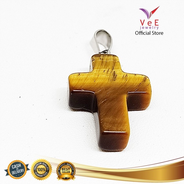 LIONTIN SALIB BATU TIGER EYE ASLI CINA - VEE LIONTIN KESEHATAN