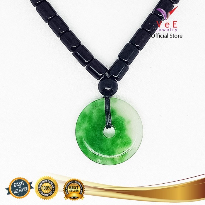 KALUNG LIONTIN BATU GIOK ASLI CINA HIJAU DONAT TABUNG - VEE LIONTIN