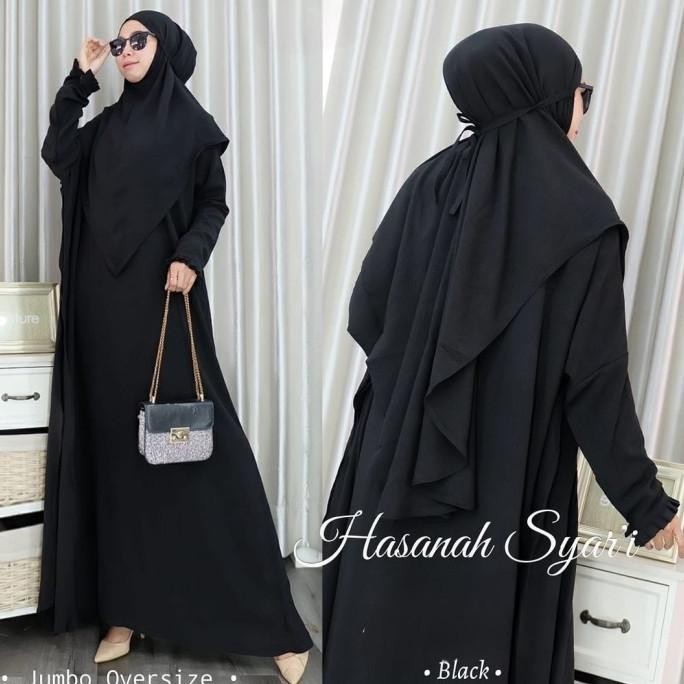 Baruuu Gamis Syari Terbaru Set Khimar Crinkle Polos Modern Hasanah Syari
