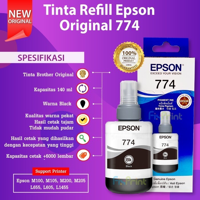 Tinta Epson Ink C13T774100 Tinta 774 T7741 Printer L1455