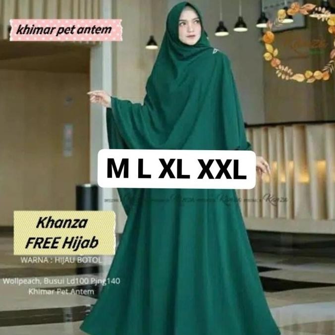 Khanza-Gamis Syari Wanita Polos Busuil Xl Xxl Jumbo Warna Hijau Botol